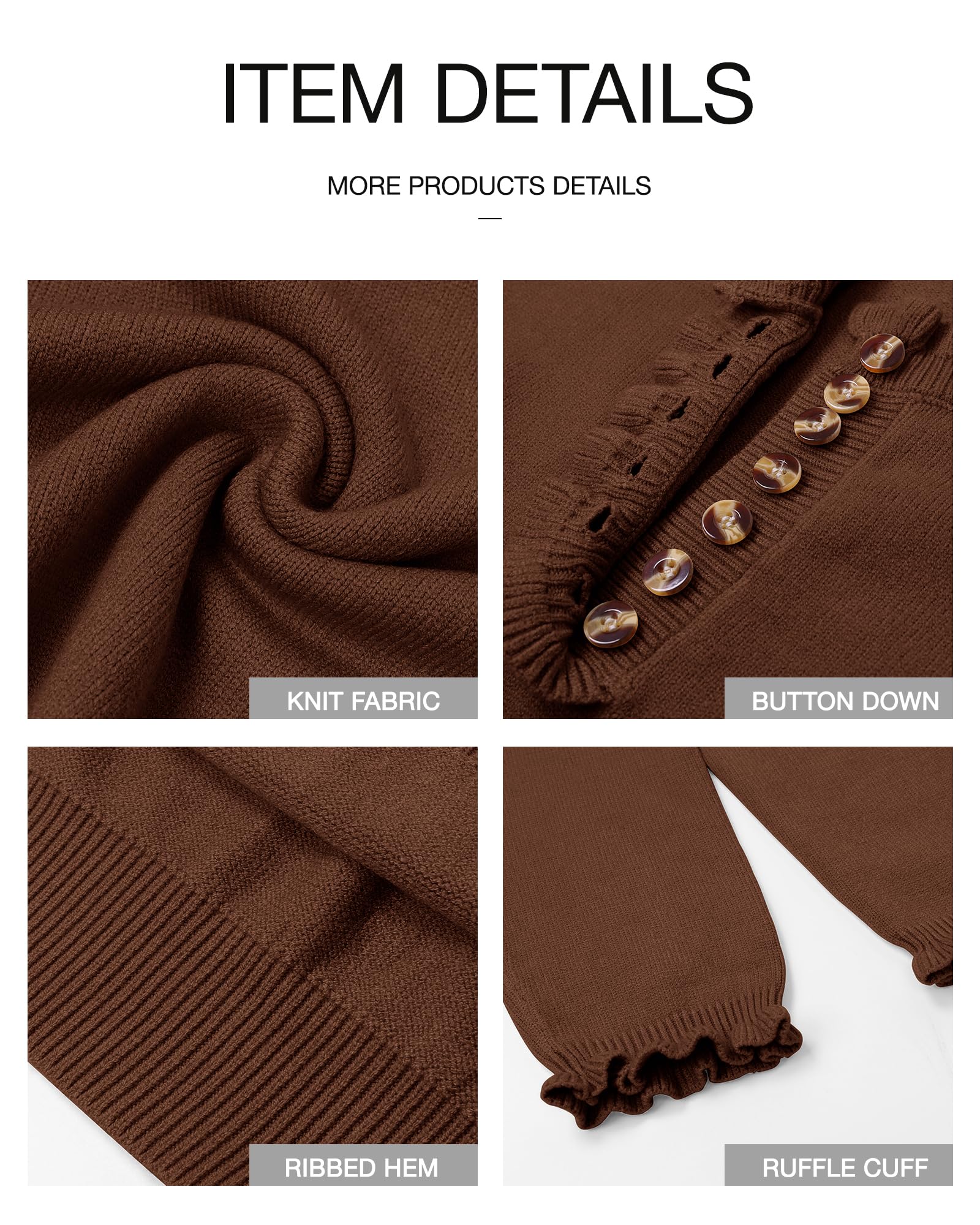 FreshPretty Womens Sweaters Fall Winter Clothes Long Sleeve Button Down Ruffle Crew Neck Casual Knitted Pullover Tops