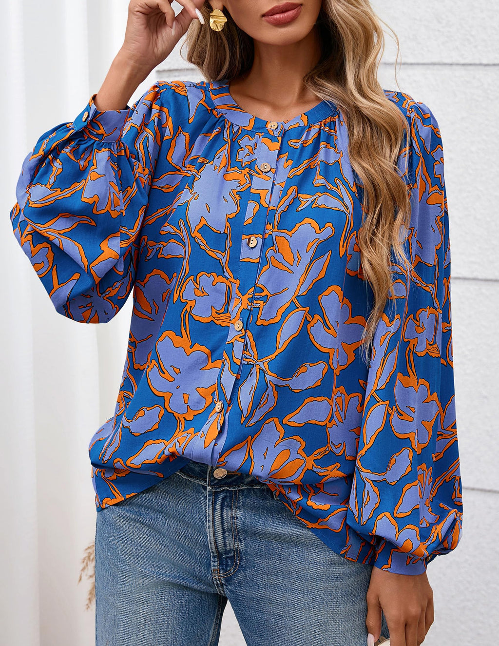 PRETTYGARDEN Women's Floral Button Down Blouse Fall Fashion Dressy Casual Long Sleeve Oversized Shirts Top Boho Clothes