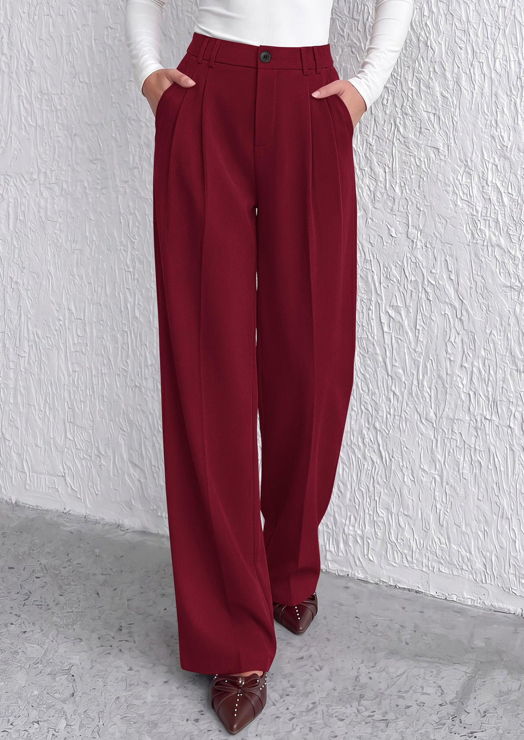 PRETTYGARDEN Women's Dress Pants Wide Leg Flowy Trousers High Waisted Palazzo Pants, Pleated Front, Side Pockets, Work Office Wear, Business Casual Outfits, Fall Fashion Clothing