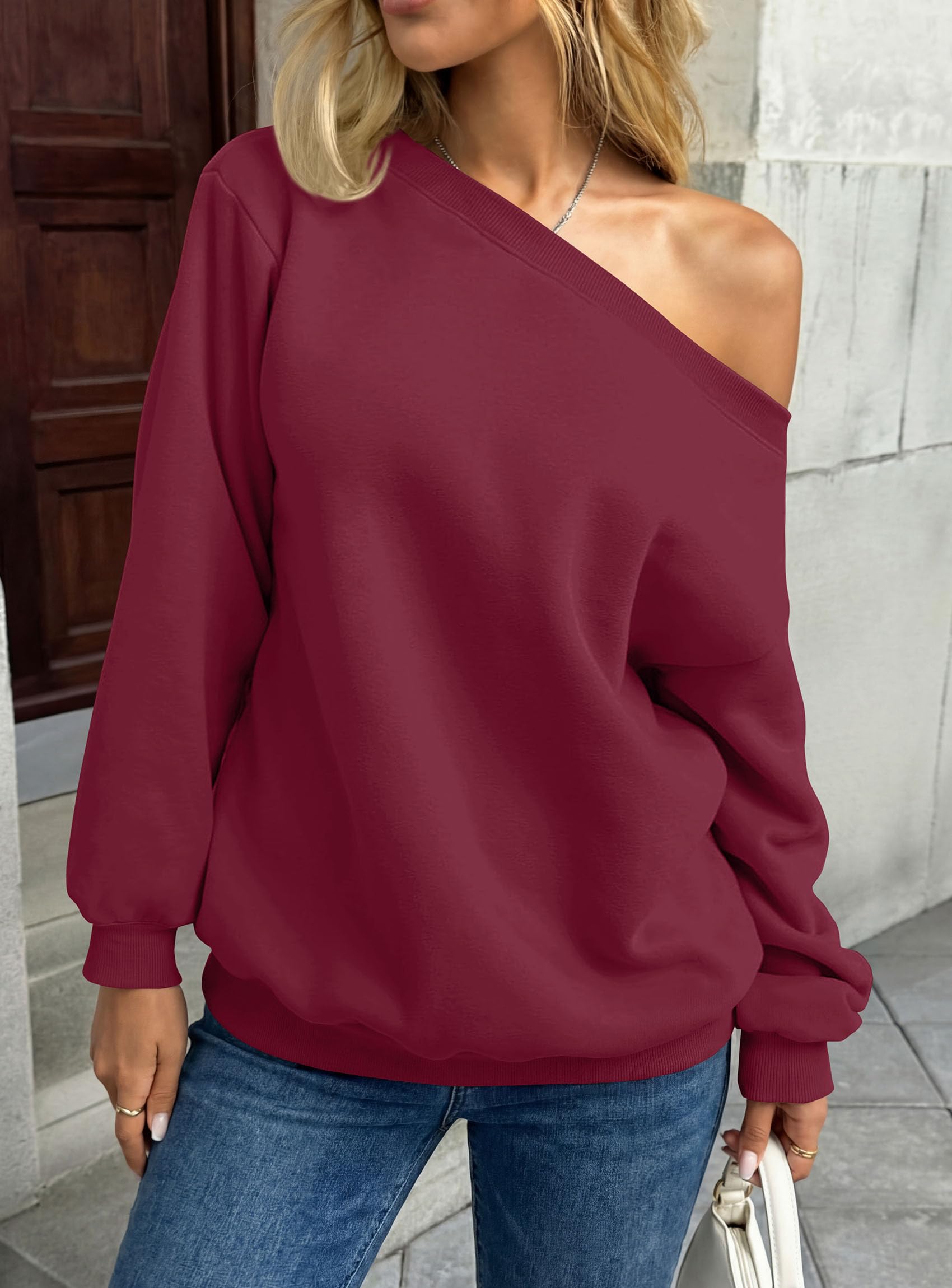 PRETTYGARDEN Womens Off The Shoulder Sweatshirt Loose Fit Slouchy Long Sleeve Tops,Fleece Cropped Sweatshirts,Oversized Pullover,Casual Daily Street Y2K Outfits,Fall Winter Clothes