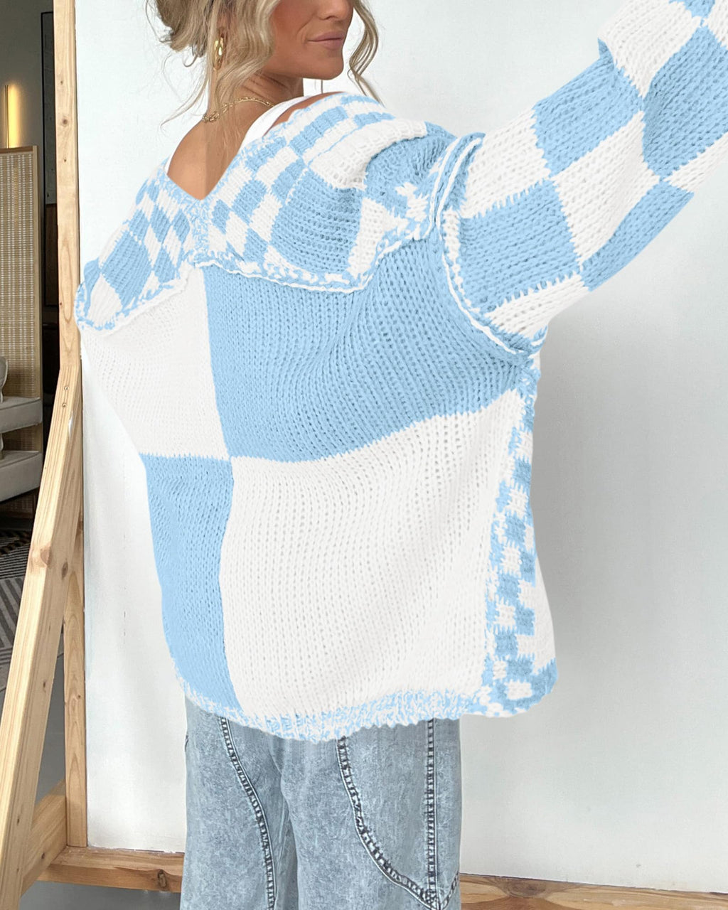 BTFBM Casual Cardigan Sweater for Women Fall Long Sleeve Sweaters Fall Outfits, Loose Fit,Solid,Open Front Chunky Knit Sweaters,Chunky Cardigan Sweaters For Women,Checkered Outwear Coat