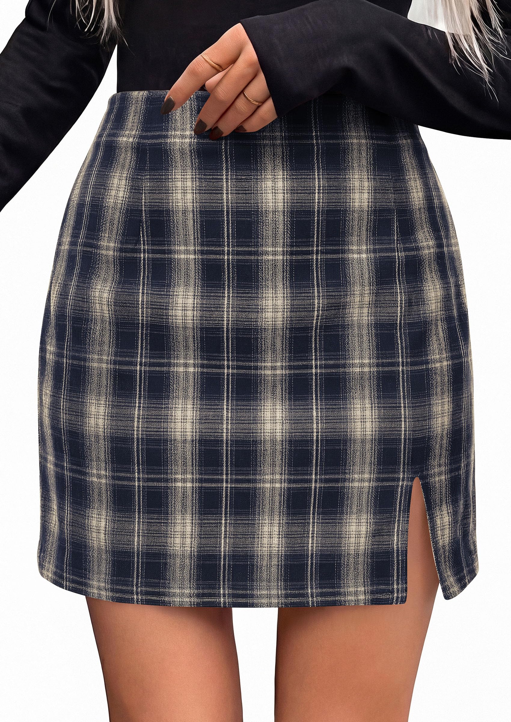 PRETTYGARDEN Women's Plaid Mini Bodycon Pencil Skirts Fall