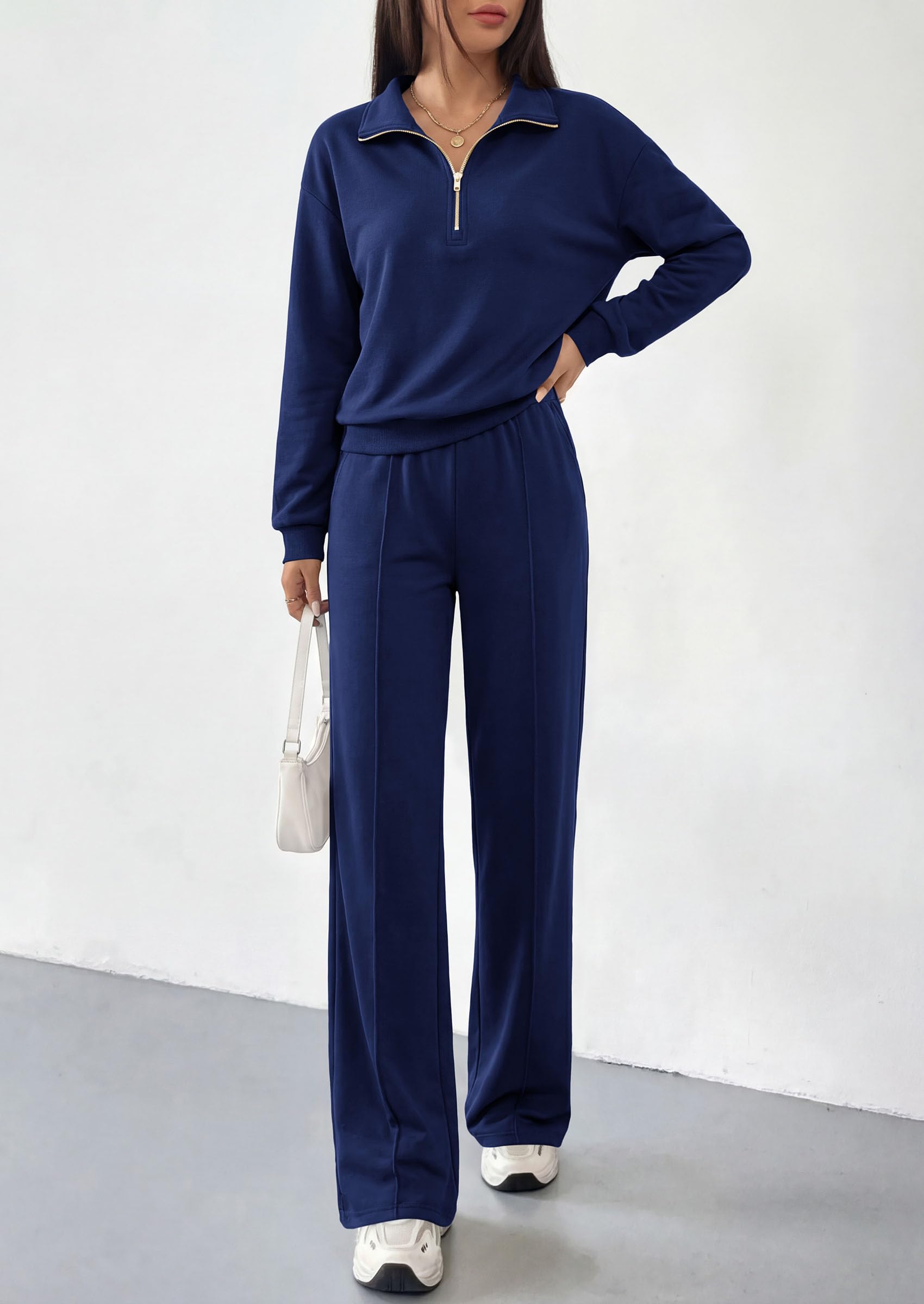 PRETTYGARDEN Women's Lounge Sets 2 Piece Outfits Sweatsuits | Half Zip Pullover Sweatshirts, Wide Leg Pants Pockets, Matching Workout Tracksuits, Airport Travel Resort Wear, Fall Clothes