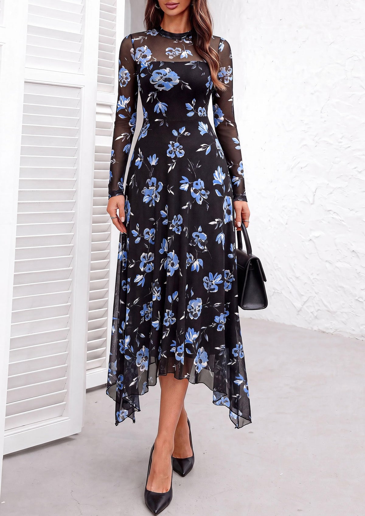 PRETTYGARDEN Women's Floral Mesh Midi Dress