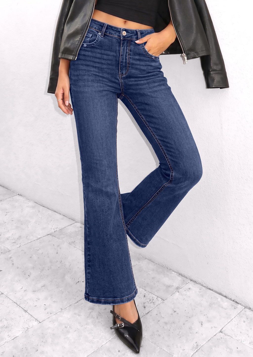 PRETTYGARDEN Womens Bootcut Denim Jeans Wide Leg Pants | Stretchy, High Waisted Rise, Flare Bell Bottom, Pockets, Trendy Casual, Going Out Outfits, Fall Winter Fashion Clothing