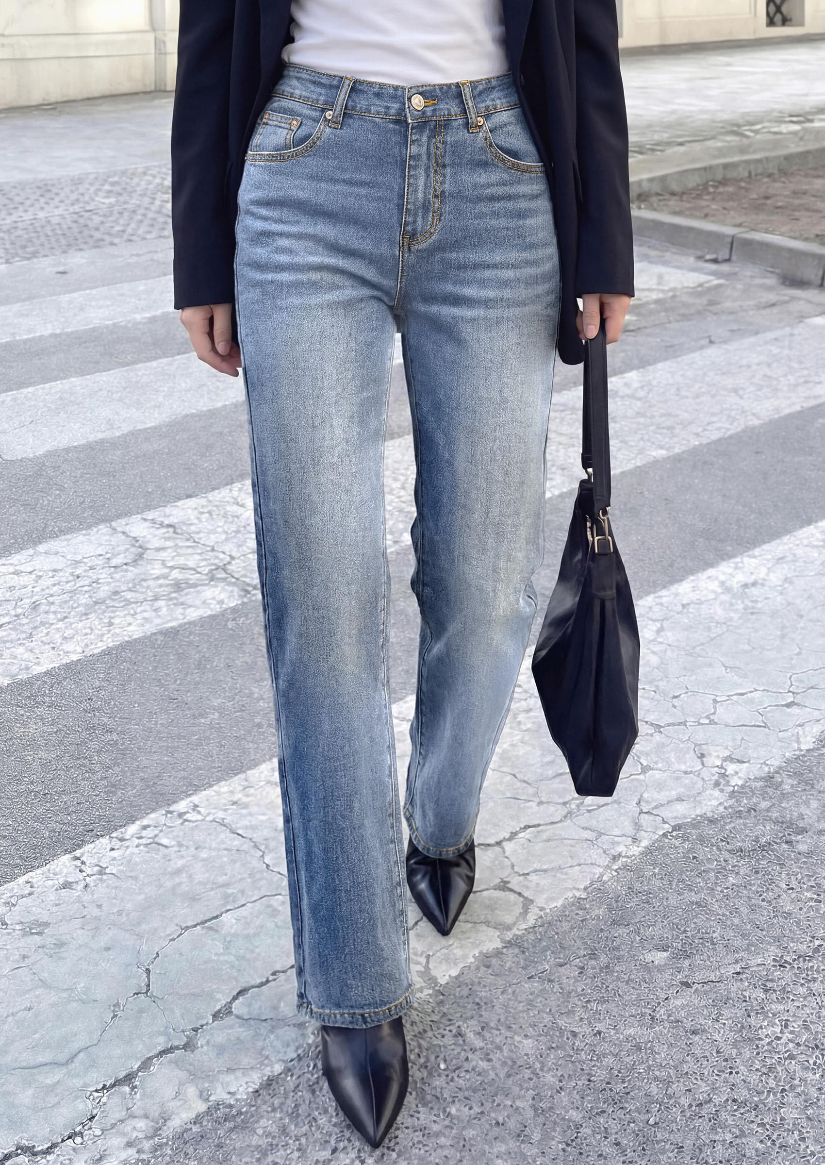 PRETTYGARDEN Womens Jeans Straight Leg Stretchy High Waist | Classic Rigid Structured Tummy Control Pants with Practical Pockets, Ideal for Business Office, Daily Casual, Back to School