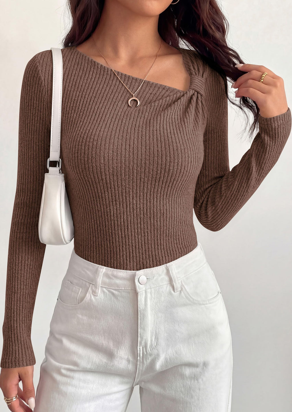 PRETTYGARDEN Womens  Early Fall Fashion Long Sleeve T Shirts Asymmetrical Ribbed Fitted Trendy Going Out Tops Y2K Outfits