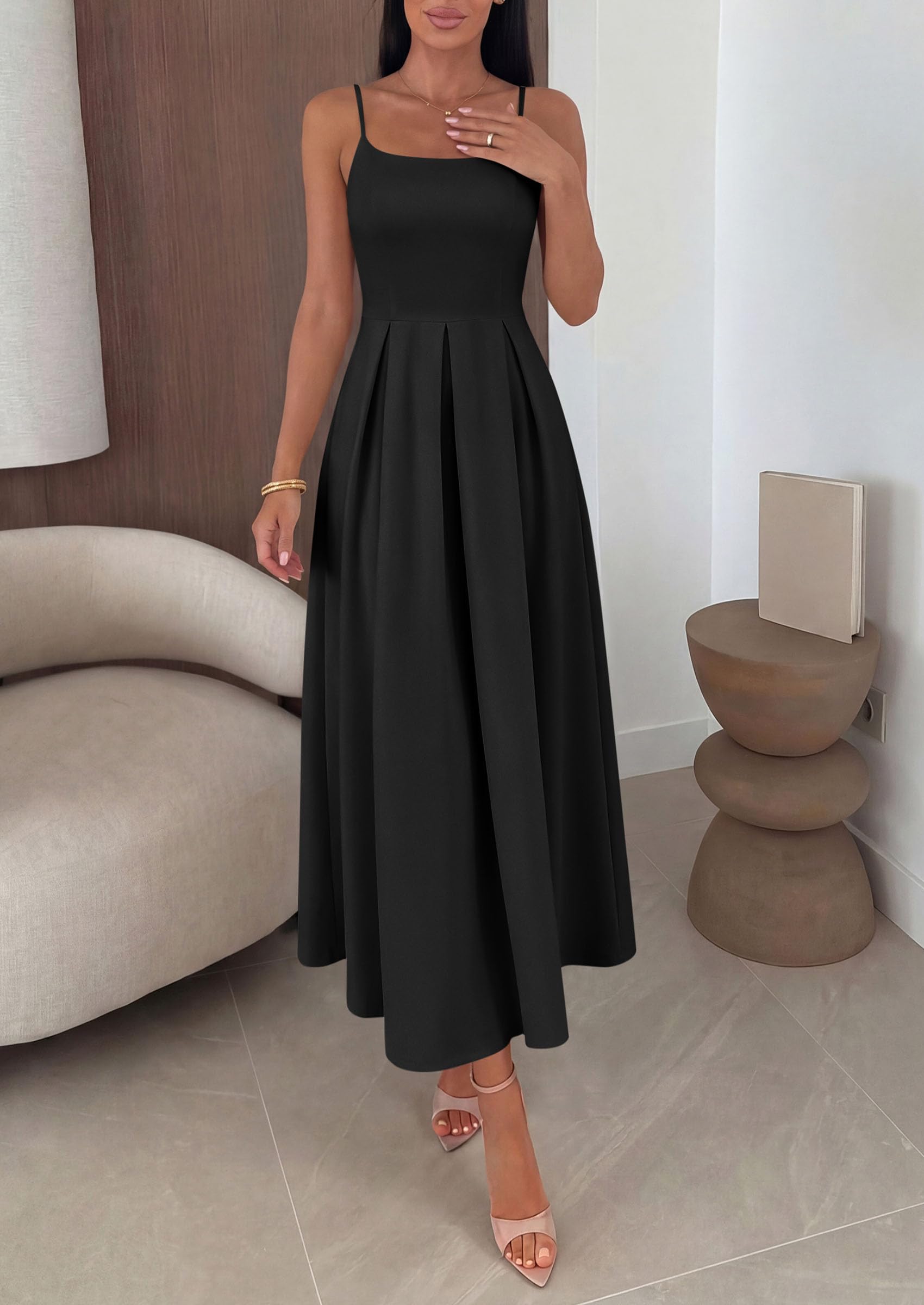 PRETTYGARDEN Cocktail Dresses for Women  Spring Elegant Ruffle A Line Long Flowy Summer Formal Wedding Guest Maxi Dress