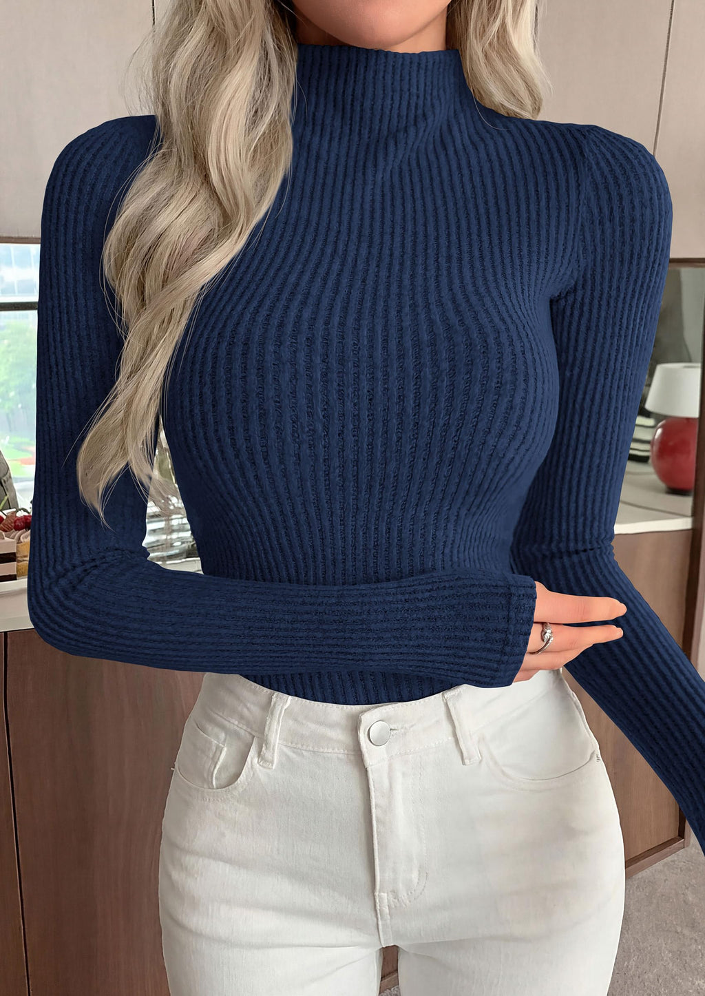 PRETTYGARDEN Long Sleeve Shirts for Women Mock Turtleneck Tops