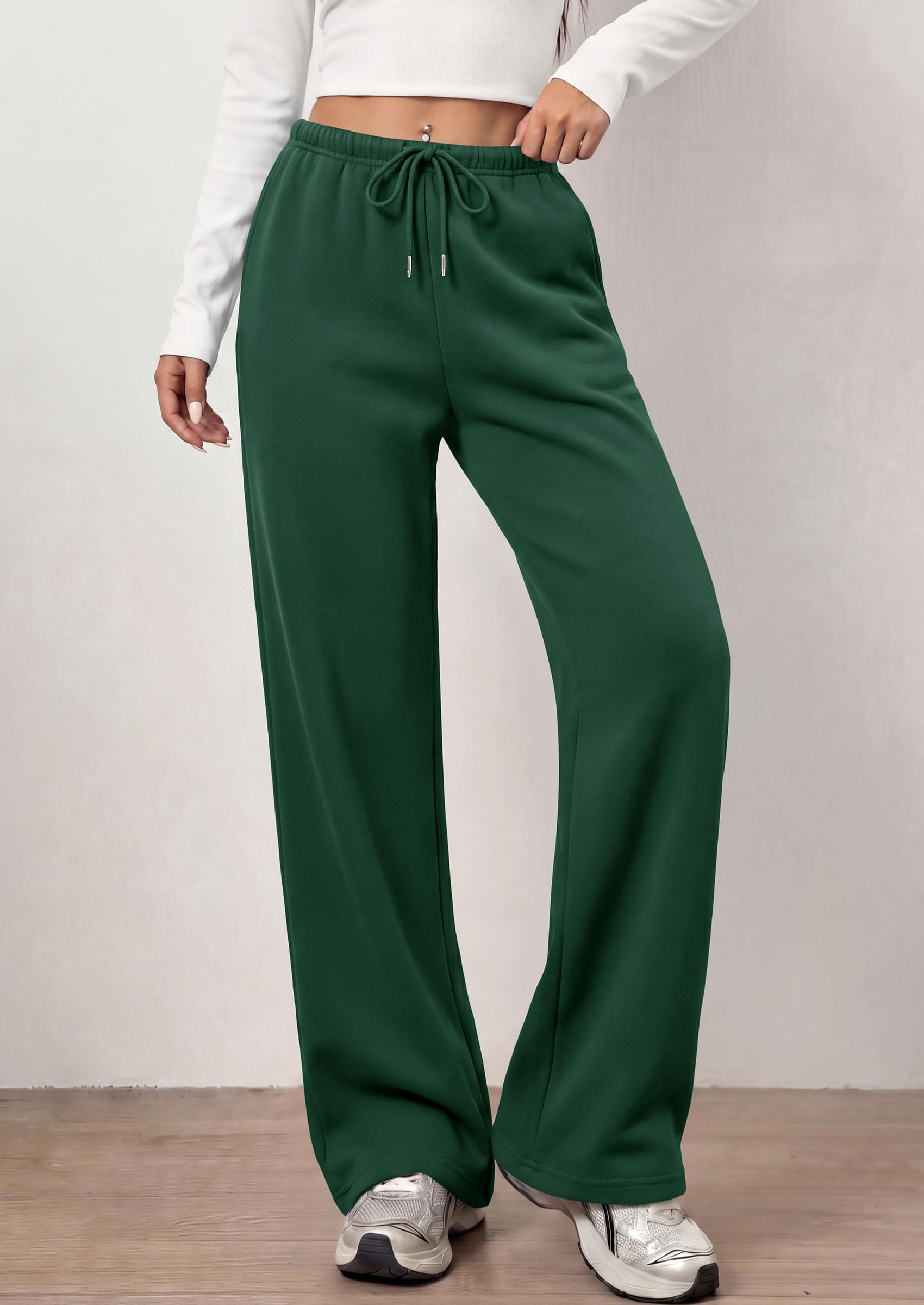 PRETTYGARDEN Womens Wide Leg Sweatpants Fleece Lounge Pants | Elastic Drawstring Waist,Baggy Jogger Yoga Sweat pants,Pockets,Fall Winter Clothes,Loose Daily Casual & Loungewear Trousers