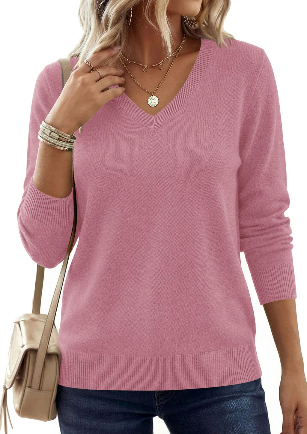 PRETTYGARDEN V Neck Sweaters for Women Cozy Fall Fashion | Soft Knit Loose Tops, Classic Pullover, Basic Layering Shirt for Office Work, Holiday, Casual Outings, Winter Warm Clothes