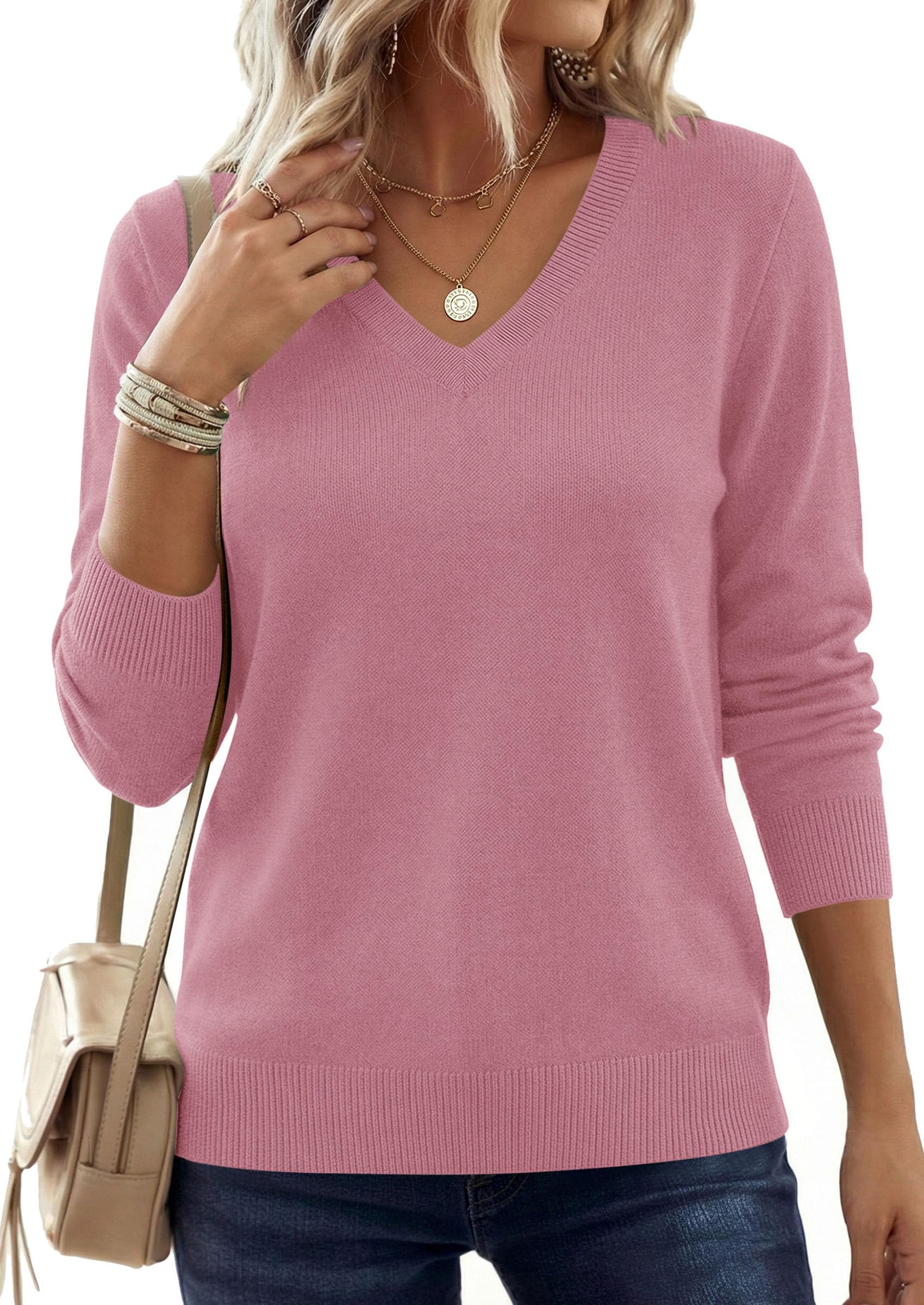 PRETTYGARDEN V Neck Sweaters for Women Cozy Fall Fashion | Soft Knit Loose Tops, Classic Pullover, Basic Layering Shirt for Office Work, Holiday, Casual Outings, Winter Warm Clothes