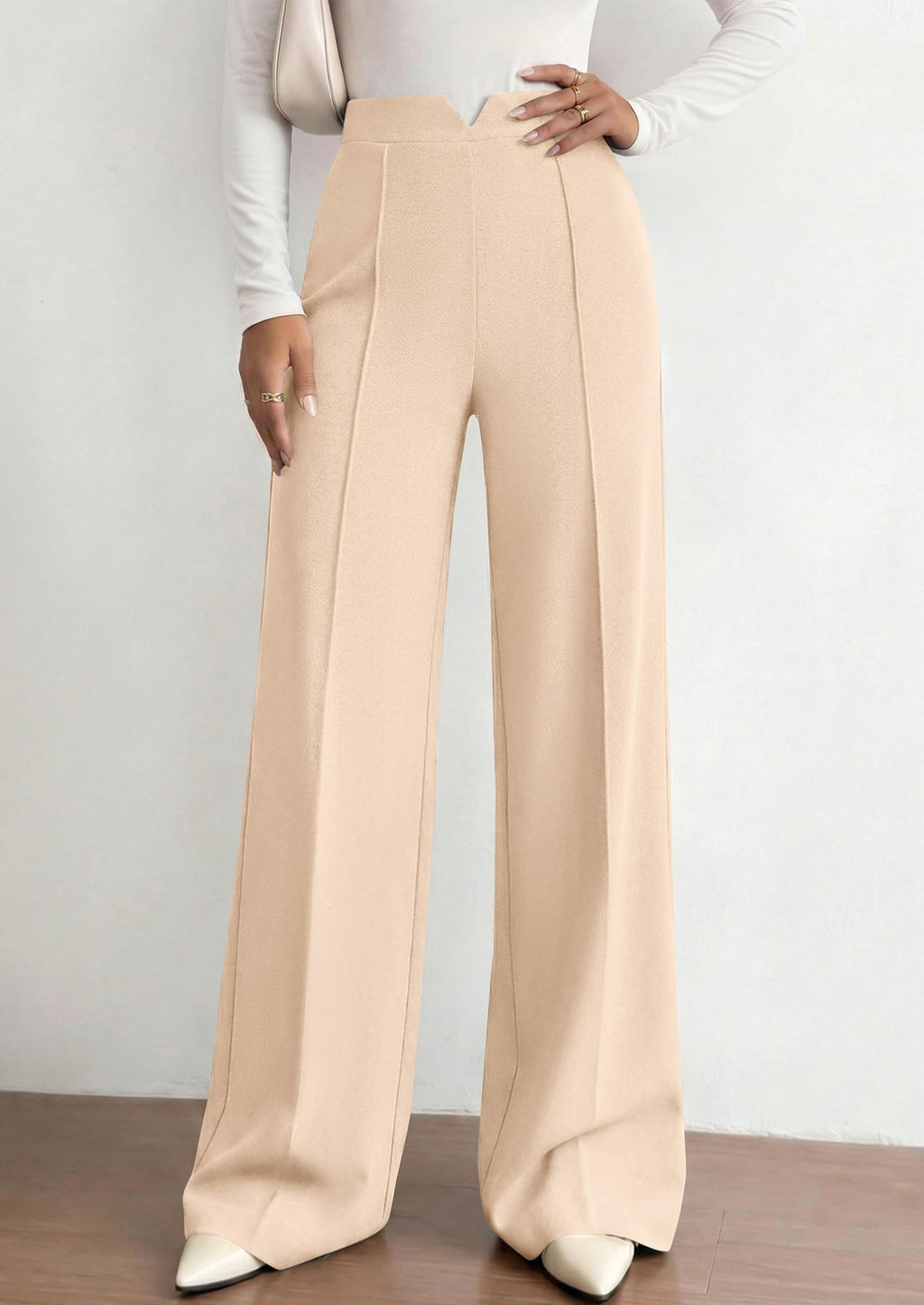 PRETTYGARDEN Women's Dressy Casual Wide Leg Palazzo Pants | V Notch High Waist, Soft Stretchy Knit Flowy Long Lounge Trousers, Casual Daily Office Work Outfits, 2026 Fall Clothes