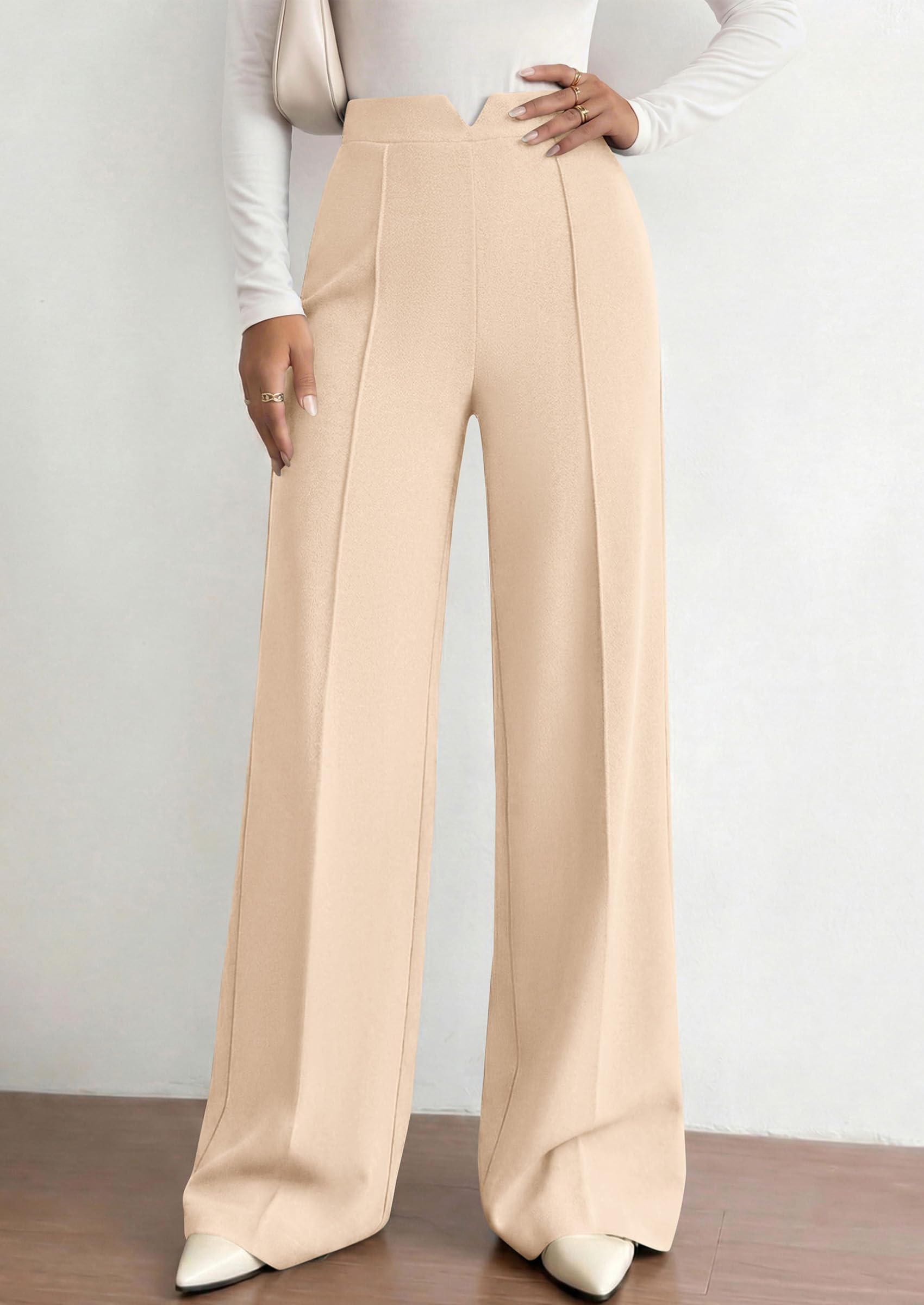 PRETTYGARDEN Women's Dressy Casual Wide Leg Palazzo Pants | V Notch High Waist, Soft Stretchy Knit Flowy Long Lounge Trousers, Casual Daily Office Work Outfits, 2026 Fall Clothes