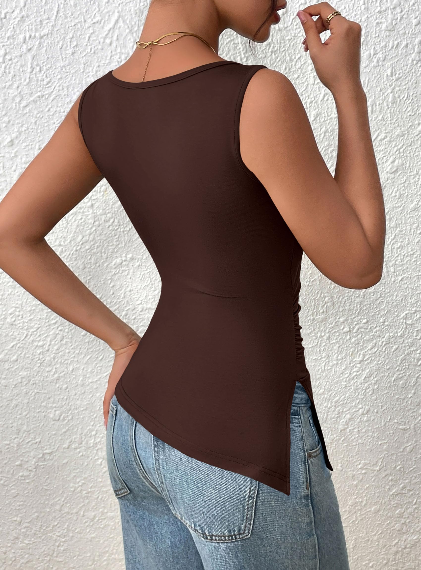 PRETTYGARDEN Womens Ruched Tank Tops  Summer Sleeveless Slim Fit T Shirts Blouses Going Out Y2K Fashion Clothes