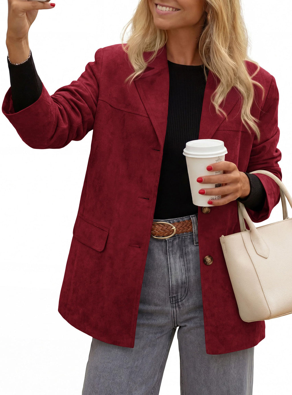 PRETTYGARDEN Women's Faux Suede Western Blazer Jacket