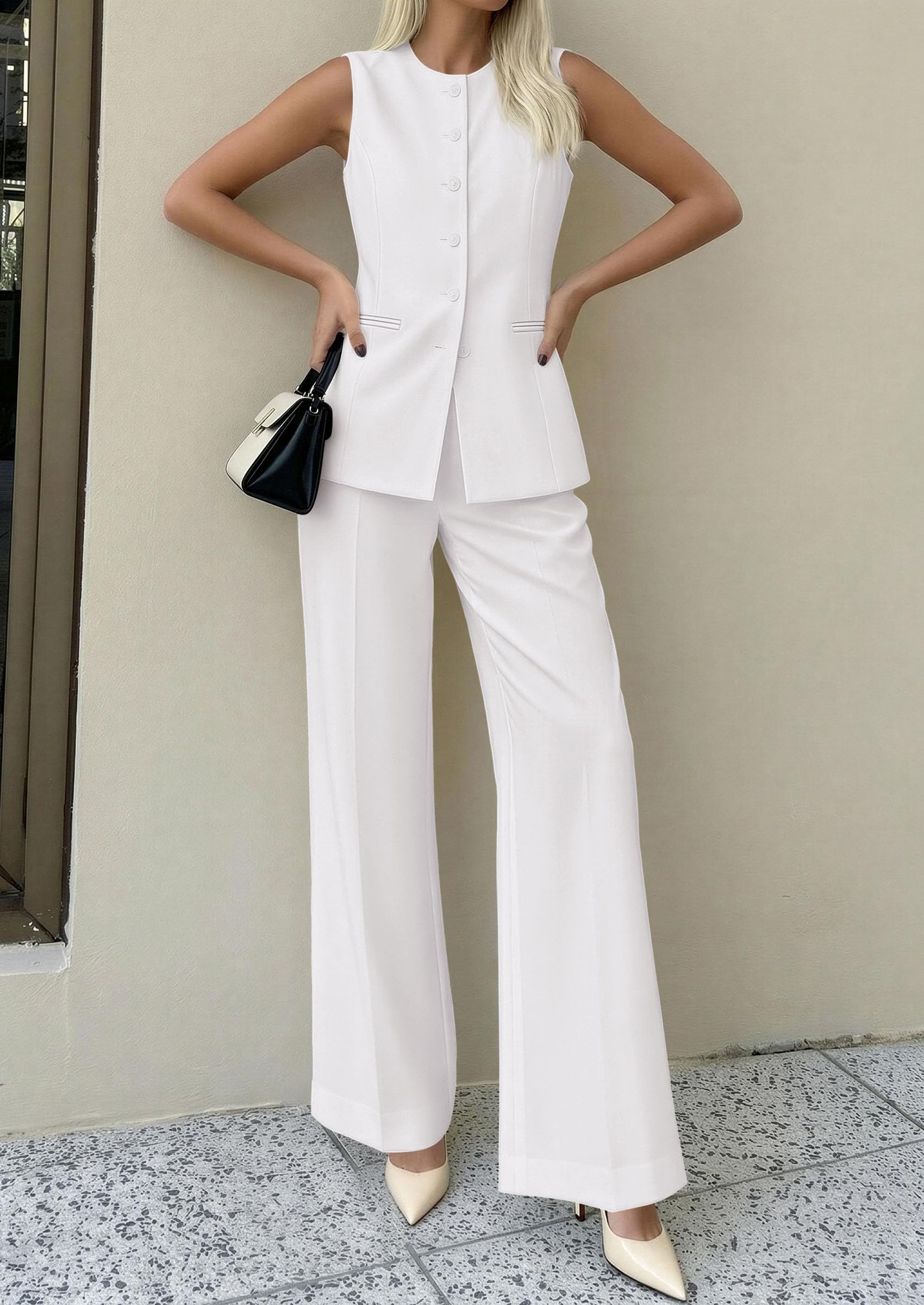 PRETTYGARDEN Women's 2 Piece Sets Summer  Work Clothes Sleeveless Blazer Vest Pants Suits Spring Business Casual Outfits