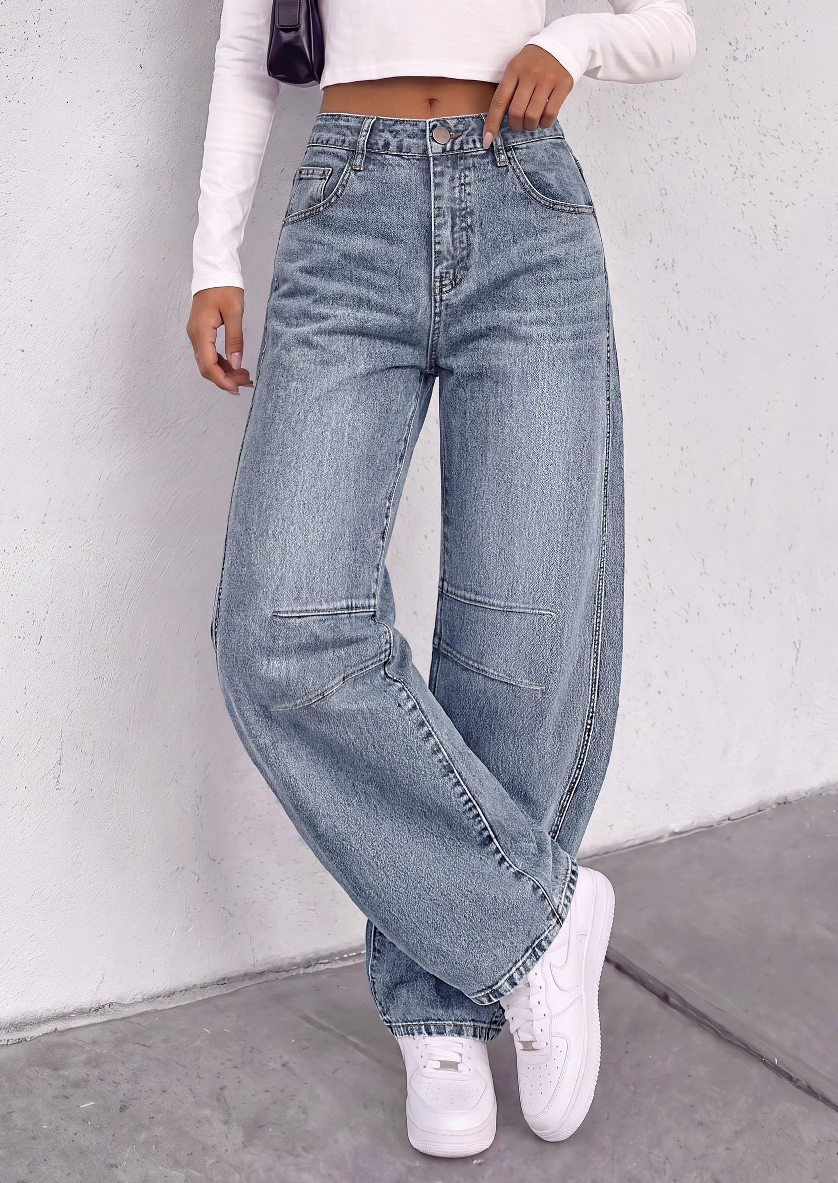 PRETTYGARDEN Women's Barrel Baggy Jeans High Waisted Pants