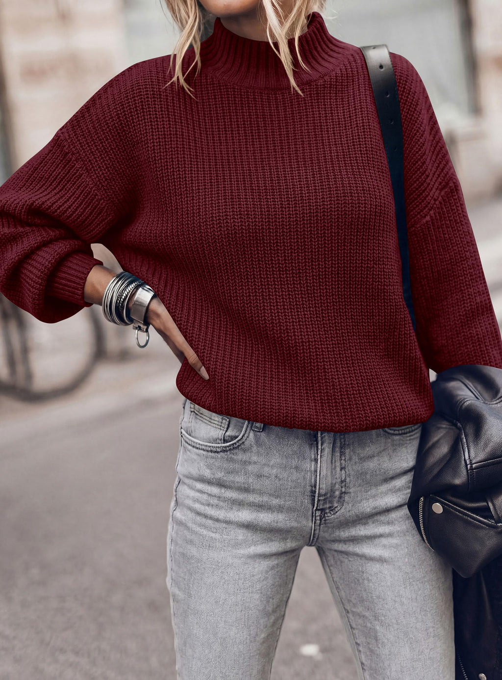 PRETTYGARDEN Women's Chunky Knit Fall Mock Turtleneck Pullover Sweaters,Long Sleeve Shirts, Casual Work Office Clothes, Going Out Tops, Trendy Winter Holiday Sweater, Loose Fit, Soft Cozy Layering
