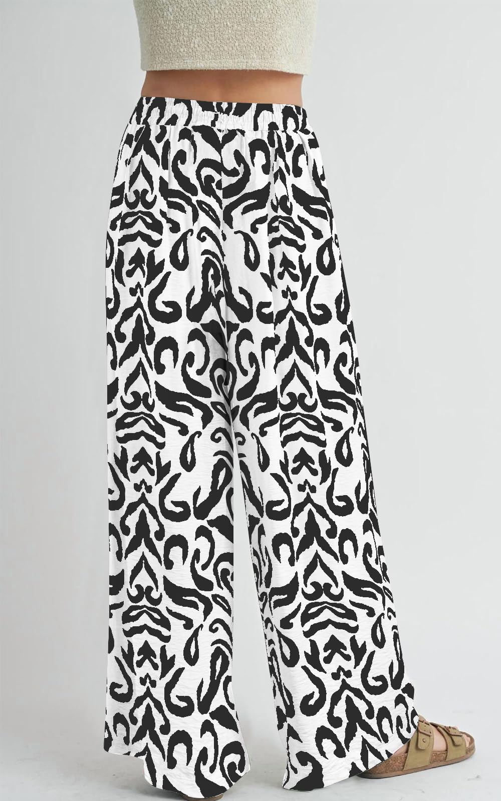 PRETTYGARDEN Womens Pants Elastic Waist Floral Lightweight Palazzo Pants for Women Casual Lounge Wide Leg Pants Woman