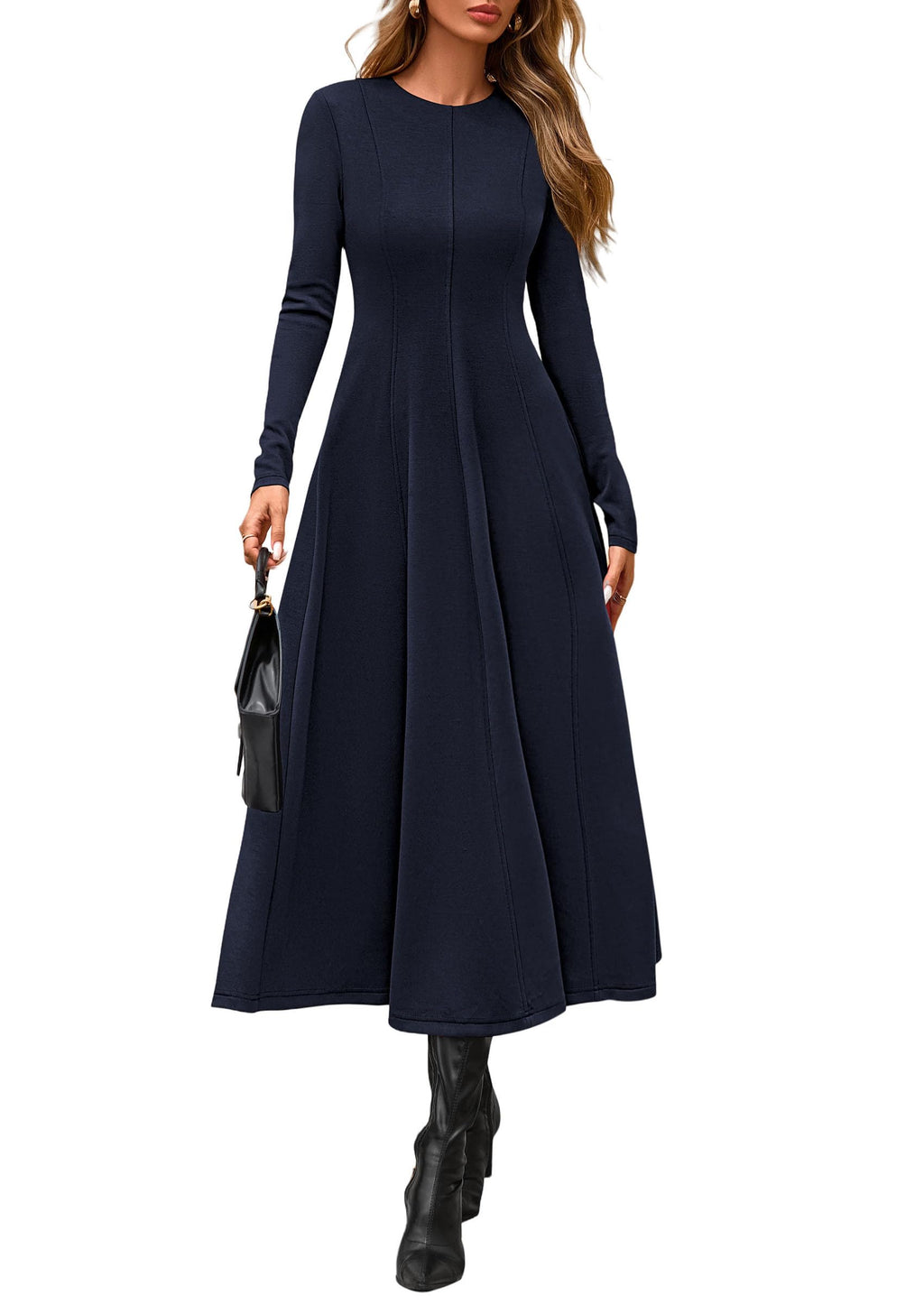 PRETTYGARDEN Cocktail Dresses for Women  Elegant Classy Fall Long Sleeve Midi A Line Flowy Modest Winter Party Dress