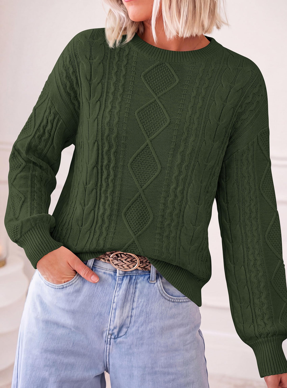 PRETTYGARDEN Women's Crewneck Cable Knit Sweater Pullover Tops Soft Luxury,Long Sleeve Sweaters,Chunky Texture,Fall Outfits,Warm Layering,Daily Wear,Work Holiday,Winter Going out Top