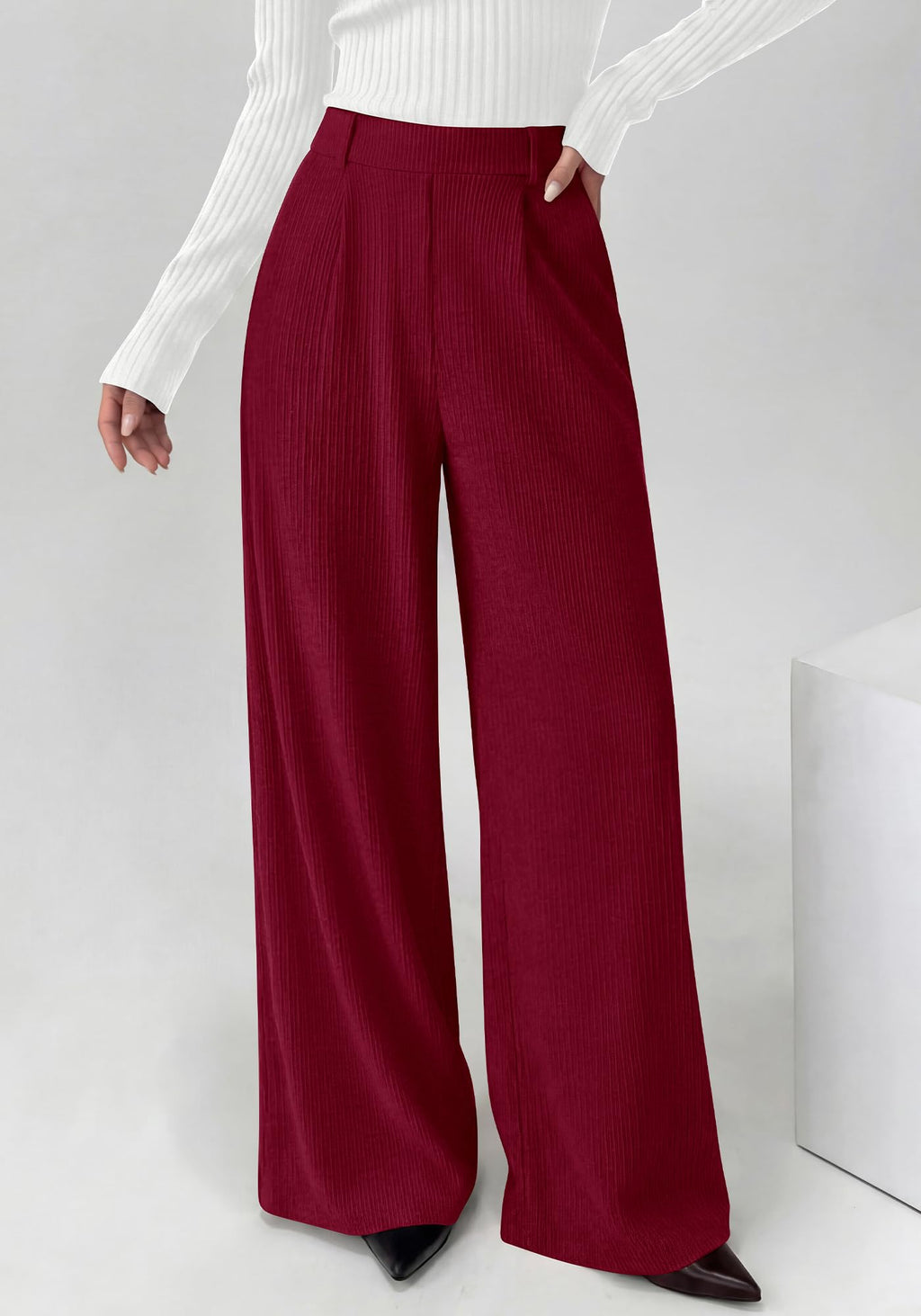 BTFBM Wide Leg Pants for Women Dressy Work Business Casual Elastic High Waisted Trousers Ribbed Lounge Palazzo Pants