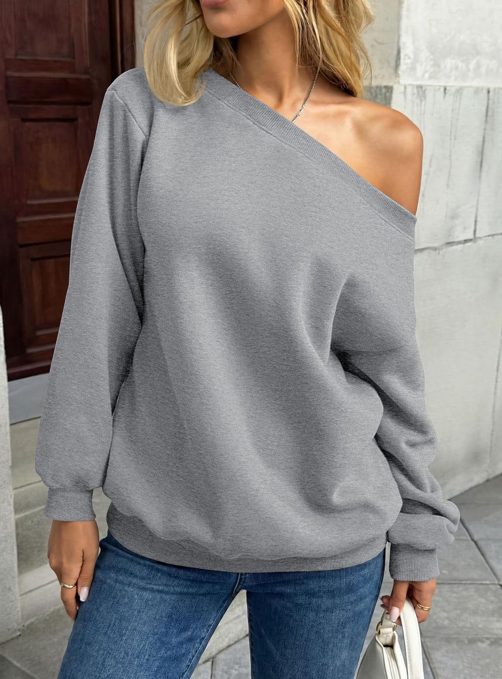 PRETTYGARDEN Womens Off The Shoulder Sweatshirt Loose Fit Slouchy Long Sleeve Tops,Fleece Cropped Sweatshirts,Oversized Pullover,Casual Daily Street Y2K Outfits,Fall Winter Clothes
