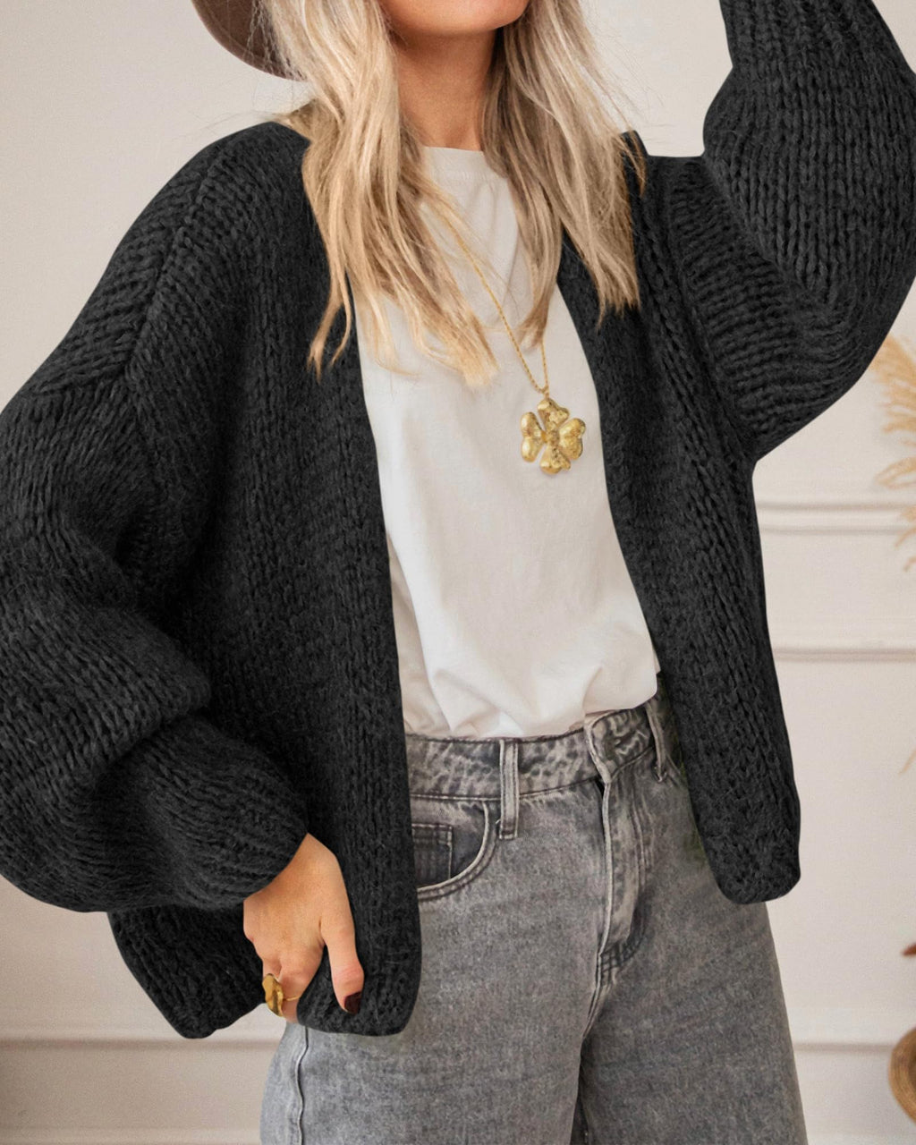 BTFBM Cardigan Sweaters for Women Fall Fashion Clothes | No Button No Pocket Design, Chunky Knit Open Front Cardigans, Ribbed Cuff Long Sleeve Sweater, Loose Winter Coat Clothing