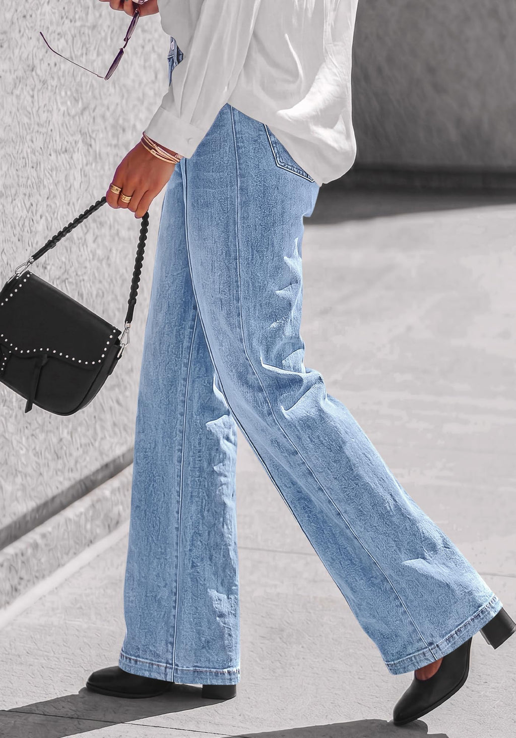 BTFBM Front Seam Stretchy Wide Straight Leg Jeans for Women Trendy Boyfriend Baggy Denim Jeans, High Waisted Palazzo Pants, 5-Pocket, Relaxed Fit, Full Length, Casual Bottoms, Fall Outfits