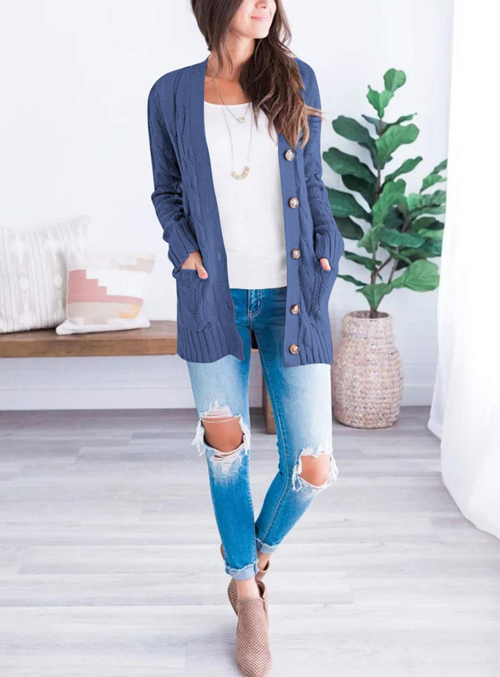 PRETTYGARDEN Women's Open Front Cardigan Sweaters Fall Fashion Button Down Cable Knit Chunky Winter Clothing Outerwear Coats