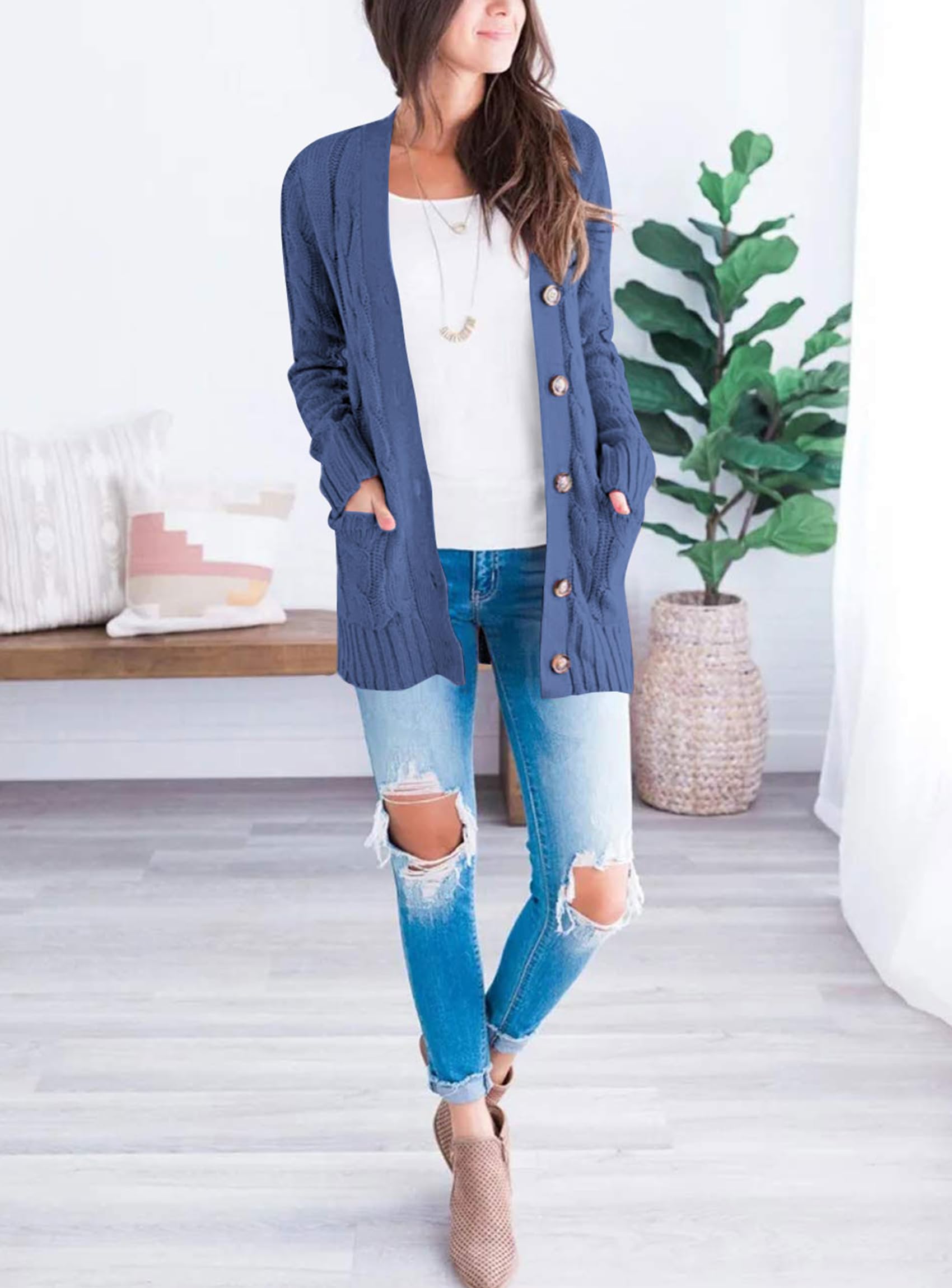 PRETTYGARDEN Women's Open Front Cardigan Sweaters Fall Fashion Button Down Cable Knit Chunky Winter Clothing Outerwear Coats