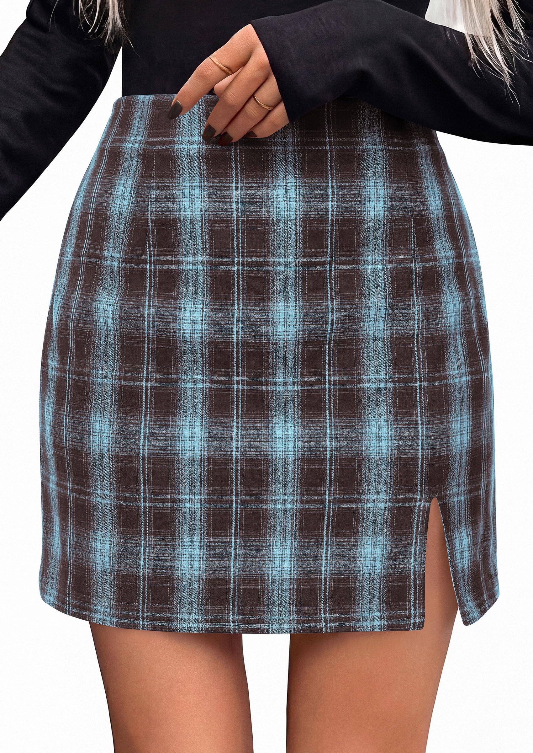 PRETTYGARDEN Women's Plaid Mini Bodycon Pencil Skirts Fall
