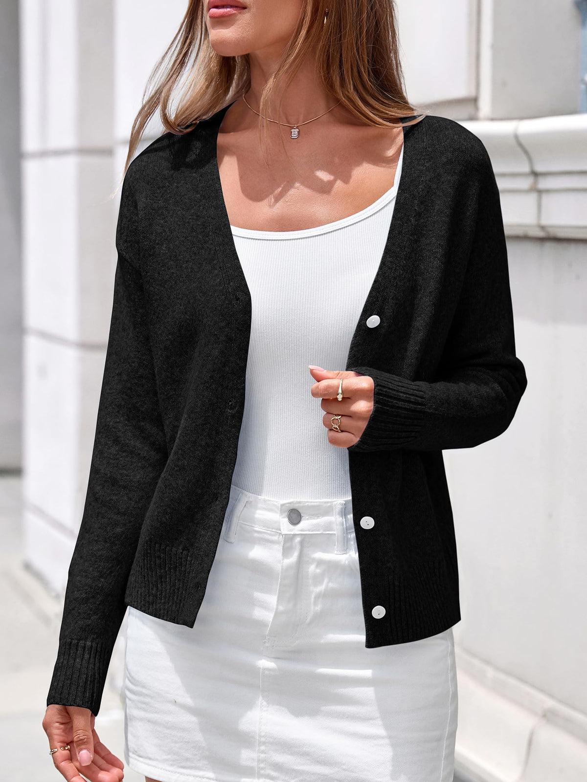 BTFBM V Neck Cardigan Sweaters for Women 2026 | Long Sleeve Knit Sweater, Button Down Shrug Tops, Open Front, Lightweight Cardigans, Business Casual Outfits,Fall Winter Clothing