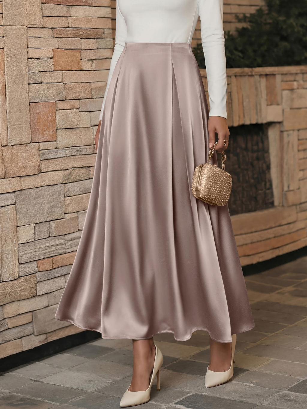 BTFBM Satin Skirts for Women Summer Elegant Flowy A-Line Cocktail Formal Silk Spring Maxi Skirt Night Out Outfits