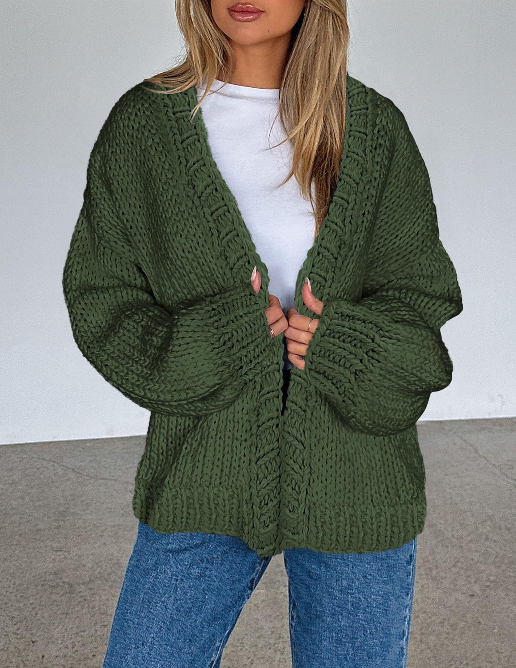 PRETTYGARDEN Cardigan Sweaters for Women Trendy Fall Fashion Long Sleeve Chunky Knit Cardigans Winter Clothing Outfits