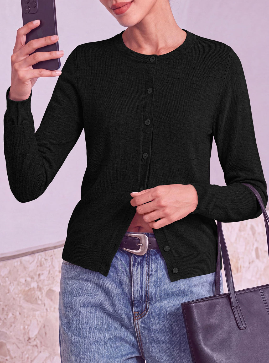 PRETTYGARDEN Lightweight Cardigans for Women Knit Sweaters Long Sleeve Button Down Shirts, Casual Work Office Going Out Tops, Fall Winter Layering Clothes, Bolero Shrugs for Dresses
