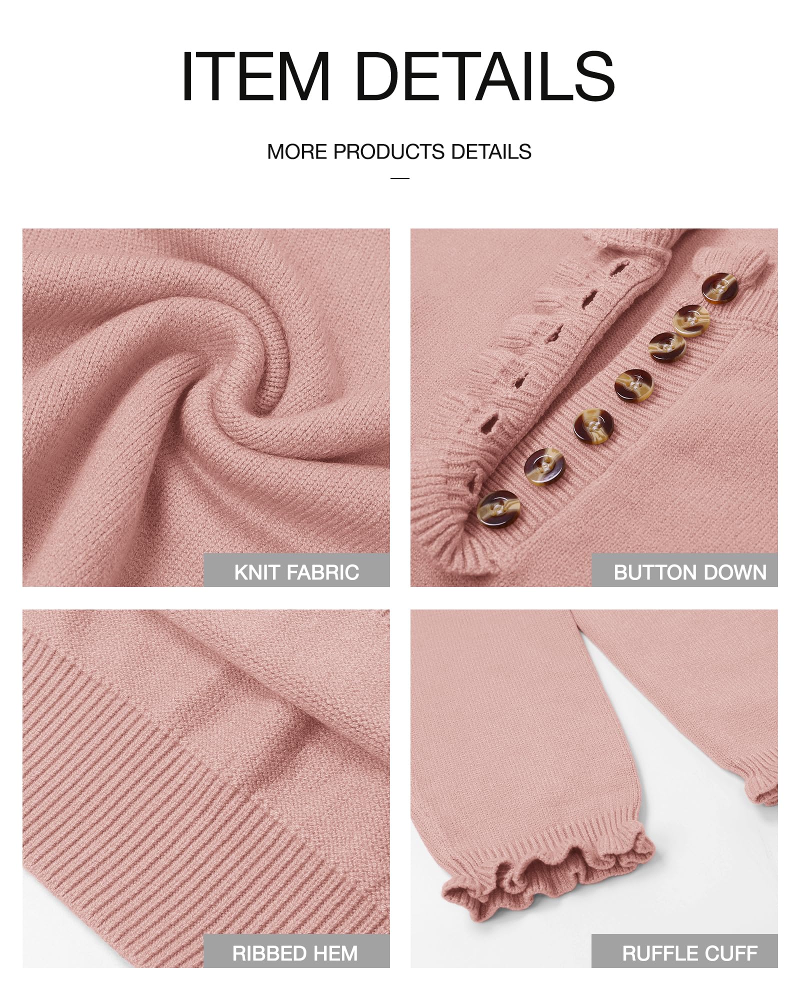 FreshPretty Womens Sweaters Fall Winter Clothes Long Sleeve Button Down Ruffle Crew Neck Casual Knitted Pullover Tops