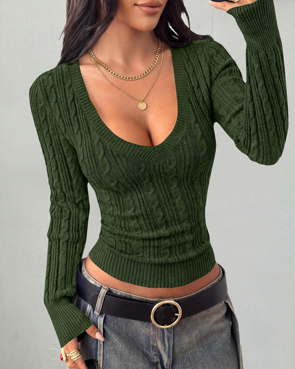 BTFBM Womens Sweaters Cable Knit V Neck Long Sleeve Tops | Lightweight Ribbed Fitted Pullover,Y2K Going Out Top,Basic Tunic Daily Wear Fall,Dressy Work Business Casual Outfits