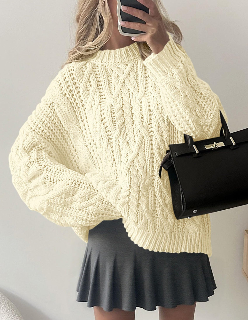 PRETTYGARDEN Women's Oversized Fall Sweaters Casual Long Sleeve Crewneck Chunky Cable Knit Pullover Tops Winter Clothes