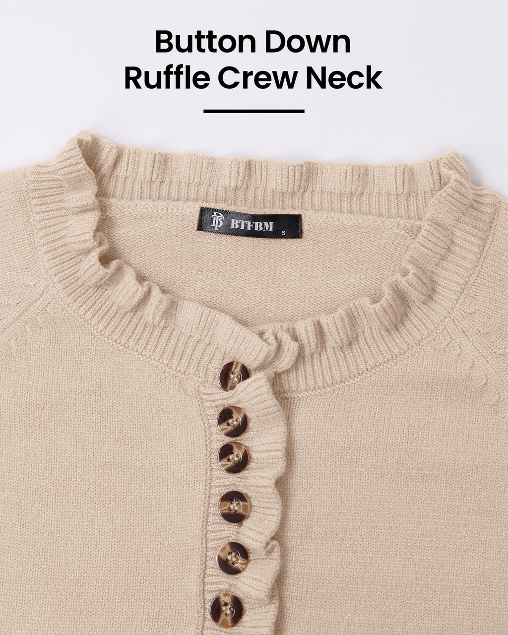 FreshPretty Womens Sweaters Fall Winter Clothes Long Sleeve Button Down Ruffle Crew Neck Casual Knitted Pullover Tops