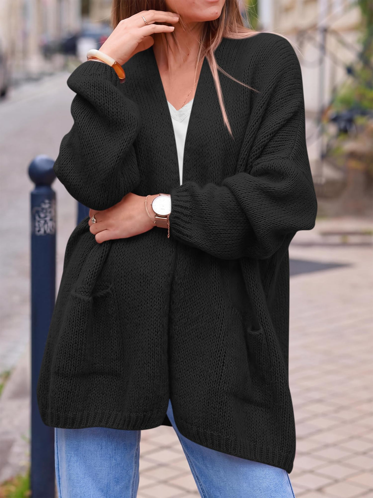 FreshPretty Cardigan Sweaters for Women 2026 Fall Clothes with Pockets,Lightweight Open Front Womens Jacket,Long Sleeve Trendy Fashion Clothing,Soft Loose Knit Business Casual Outfits