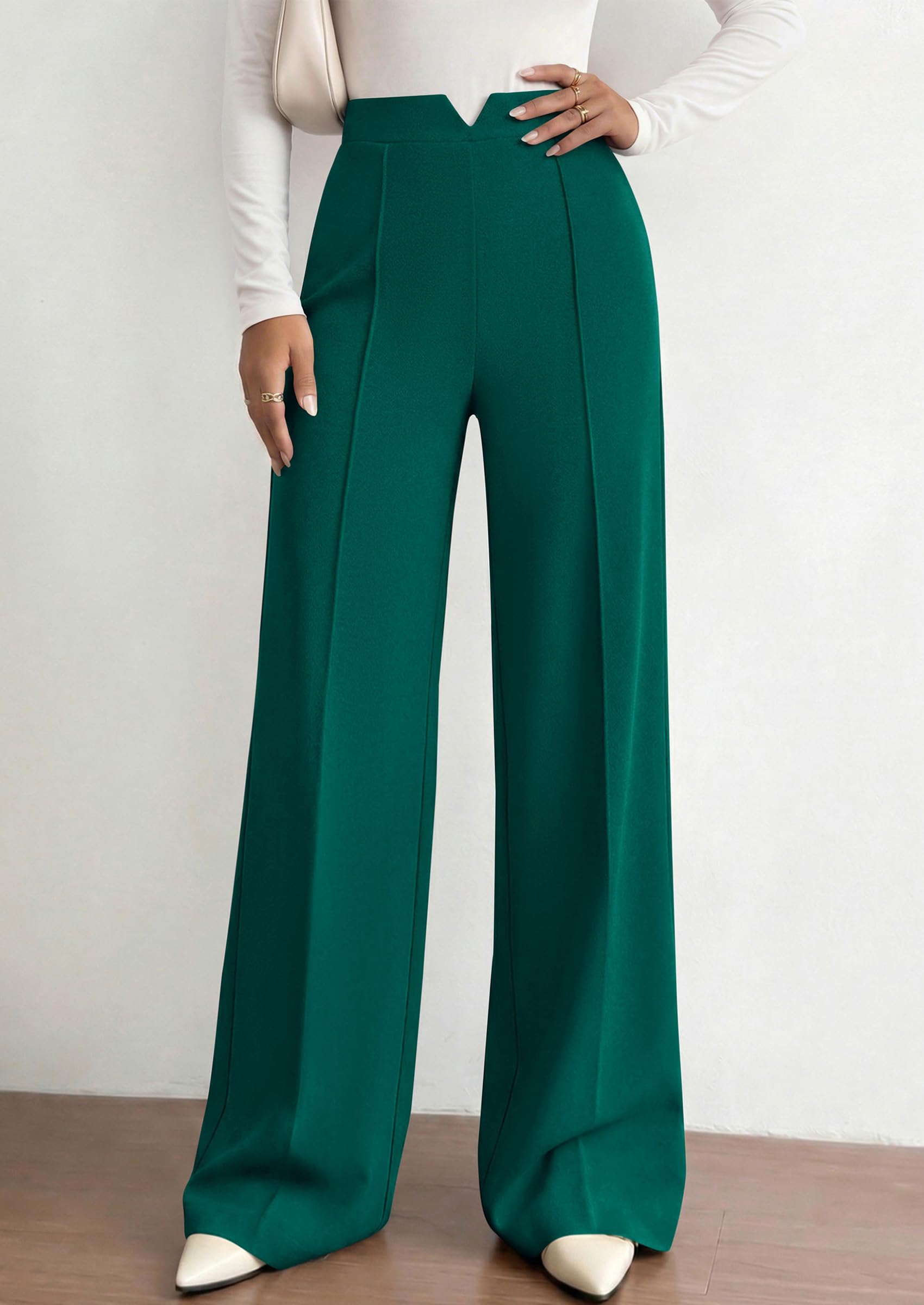 PRETTYGARDEN Women's Dressy Casual Wide Leg Palazzo Pants | V Notch High Waist, Soft Stretchy Knit Flowy Long Lounge Trousers, Casual Daily Office Work Outfits, 2026 Fall Clothes