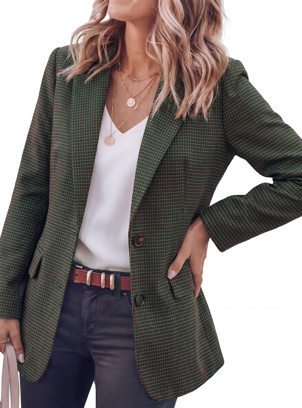 PRETTYGARDEN Fall Blazers for Women Business Casual | Long Sleeve Plaid Houndstooth, Notch Lapel Pockets, Oversized Blazer Outerwear, Trendy Suit Jackets, 2026 Winter Work Outfits