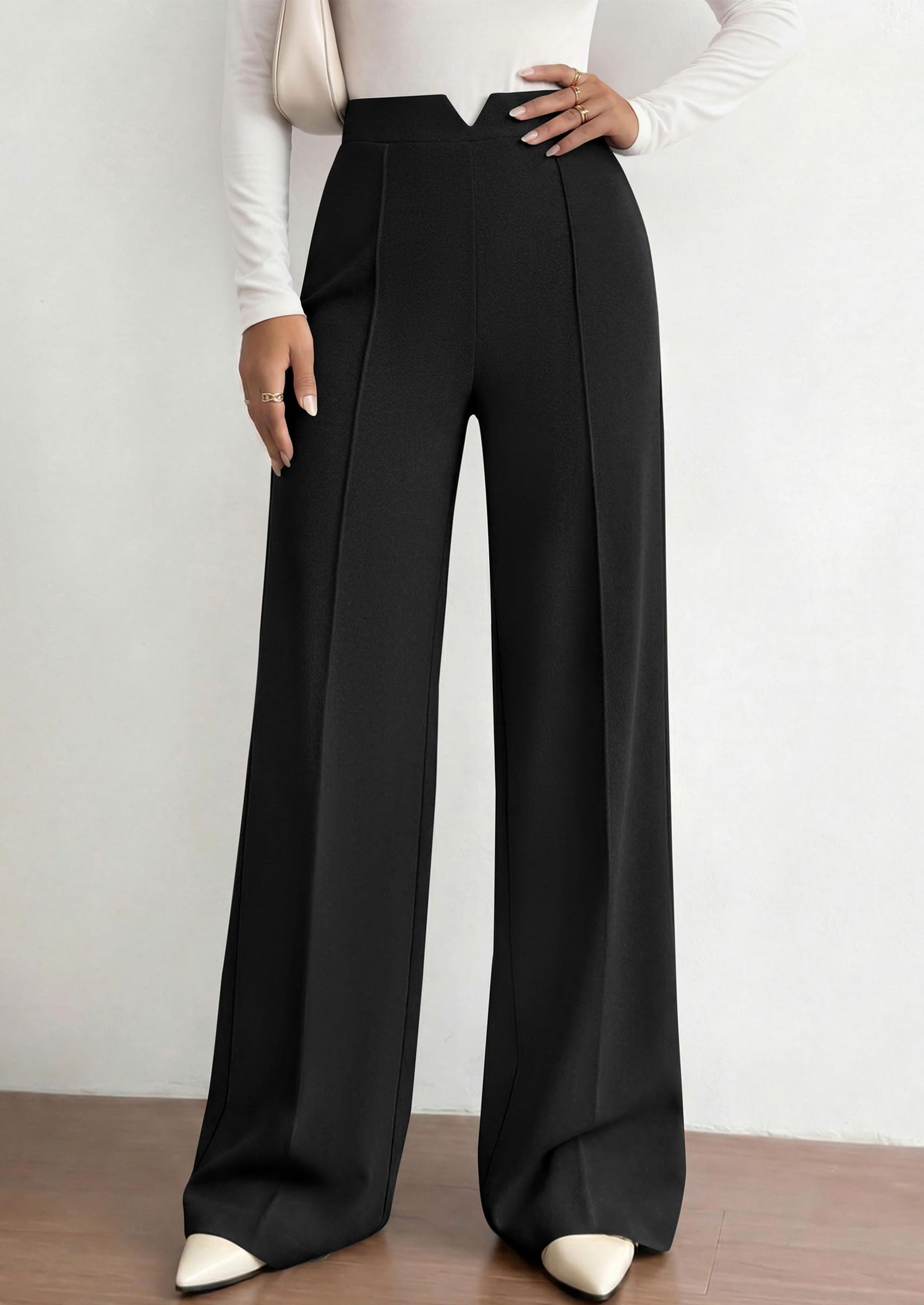 PRETTYGARDEN Women's Dressy Casual Wide Leg Palazzo Pants | V Notch High Waist, Soft Stretchy Knit Flowy Long Lounge Trousers, Casual Daily Office Work Outfits, 2026 Fall Clothes