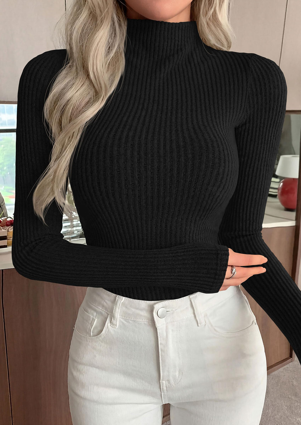 PRETTYGARDEN Long Sleeve Shirts for Women Mock Turtleneck Tops
