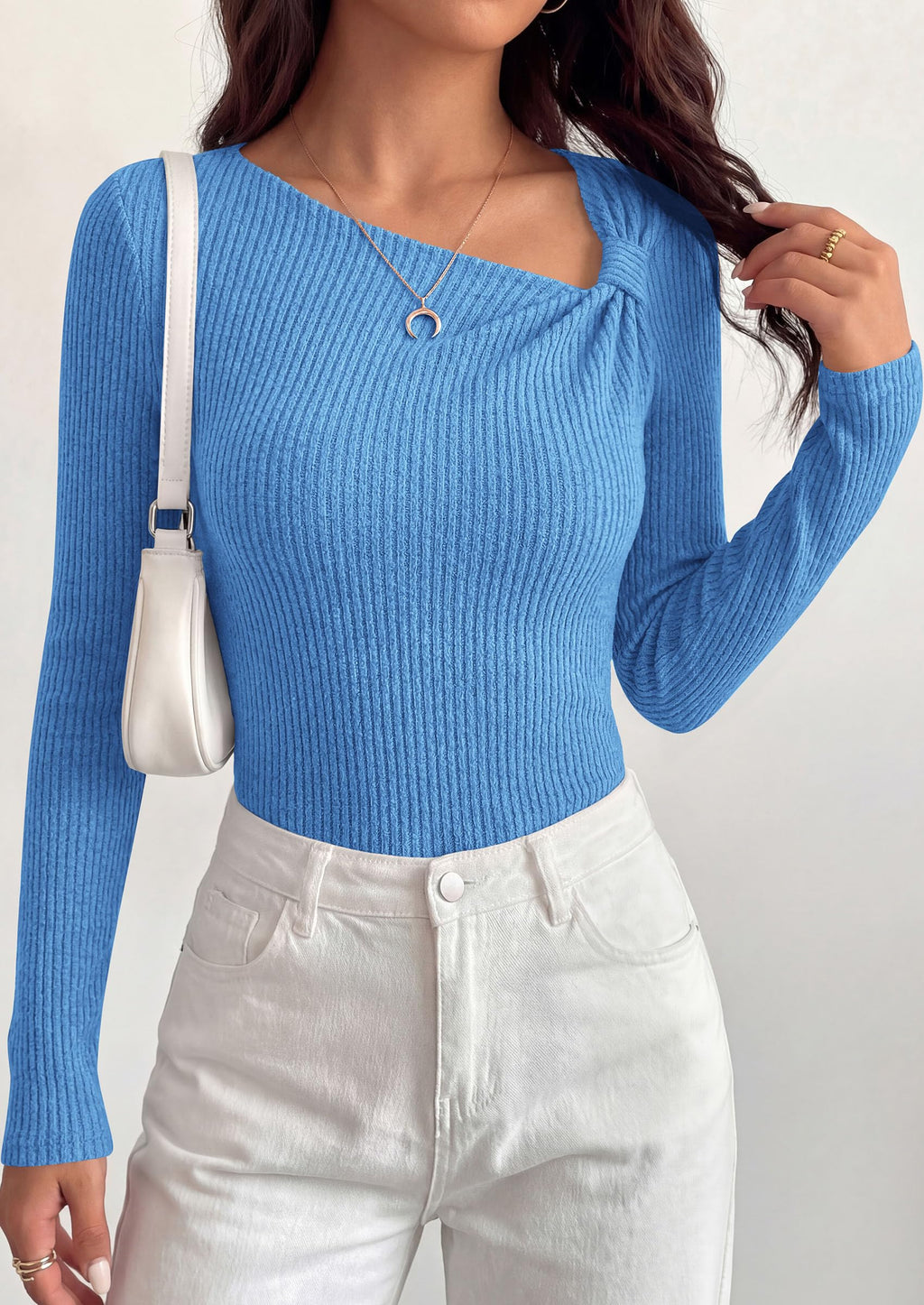 PRETTYGARDEN Womens  Early Fall Fashion Long Sleeve T Shirts Asymmetrical Ribbed Fitted Trendy Going Out Tops Y2K Outfits