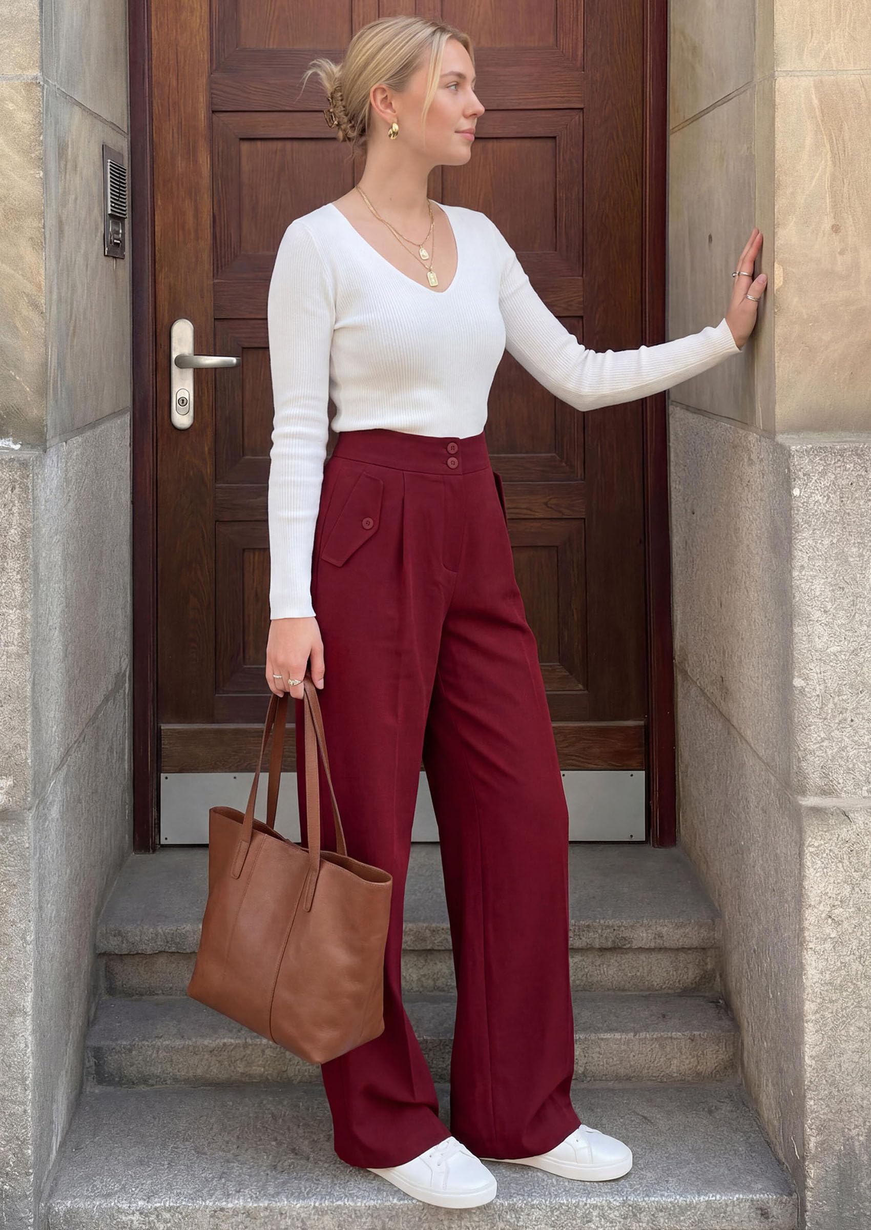 PRETTYGARDEN Women's Wide Leg Work Dress Pants Trousers | Palazzo Pant with Pockets, Lightweight Flowy, High Elastic Waistband, Office Wear, Business Casual Outfits, Fashion Clothing