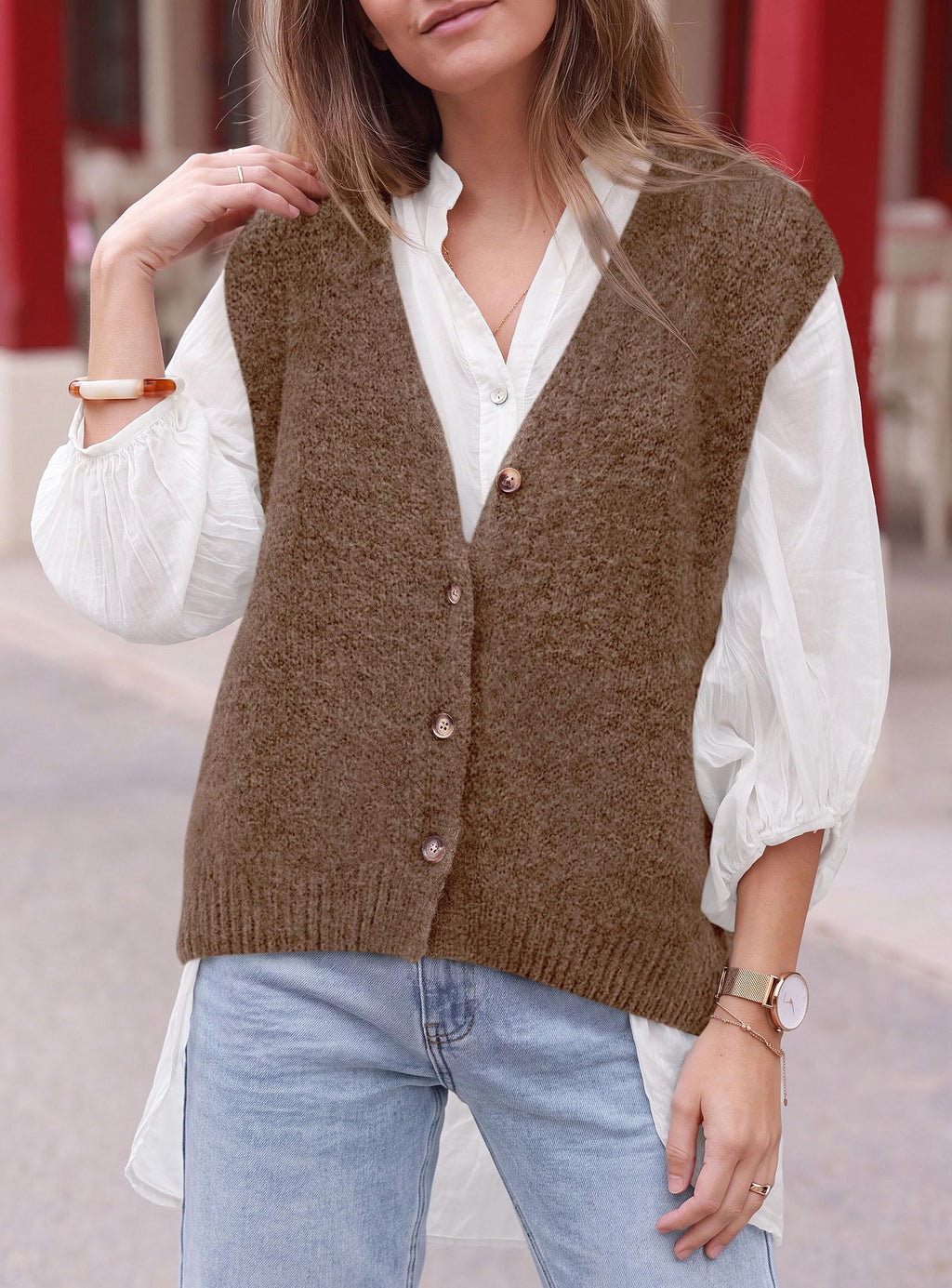 PRETTYGARDEN Womens Fall Sleeveless Button Down Sweater Vest | Soft Knit Fabric, Fashion Deep V Neck, Casual Loose Fit Sweater, Going Out Outfits, 2026 Trendy Winter Clothes