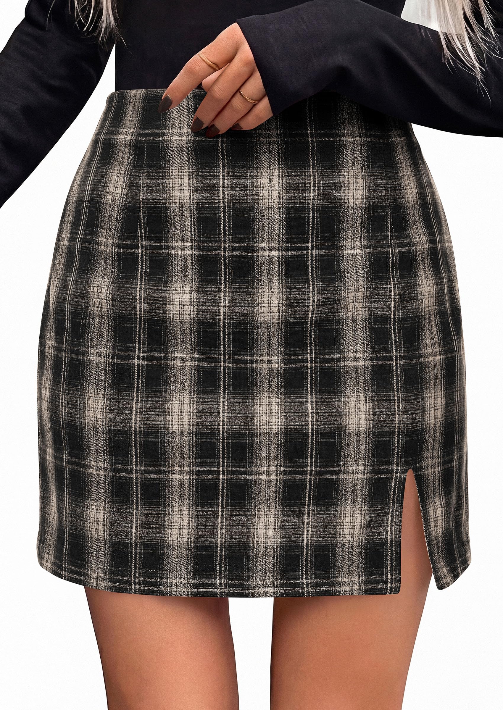 PRETTYGARDEN Women's Plaid Mini Bodycon Pencil Skirts Fall
